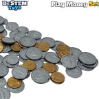 Dinero de juego para niños: el juego duradero en caja proporciona 400 piezas de billetes de dinero falsos realistas y monedas falsas para juegos de simulación, ayuda a los niños a aprender responsabilidad financiera y más