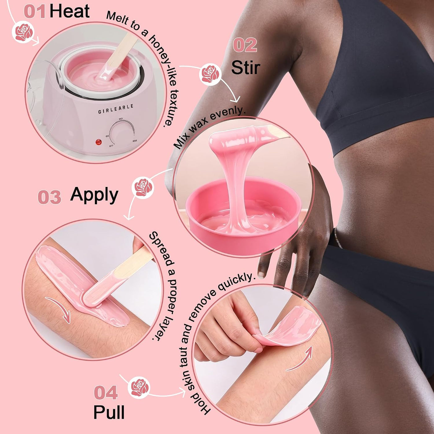 Kit de depilación para mujeres y hombres, GIRLEARLE calentador de c...