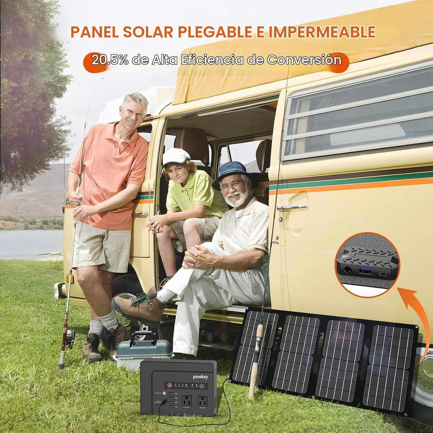 powkey Banco de energía portátil de 200 W con panel solar de 40 W,...