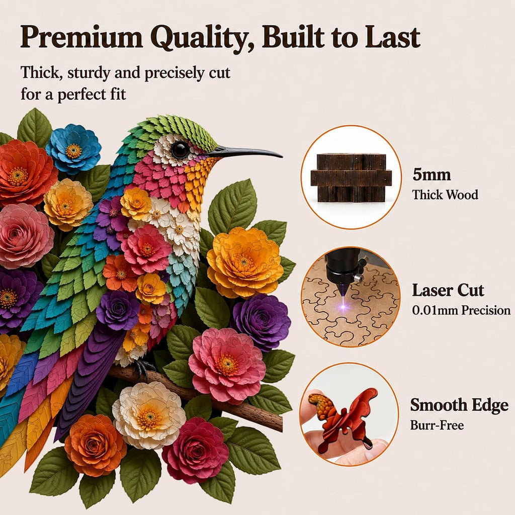 Rompecabezas de madera para adultos, rompecabezas florales de colibrí para adultos, 200 piezas, rompecabezas de madera únicos en forma de animal, divertido rompecabezas desafiante, regalo