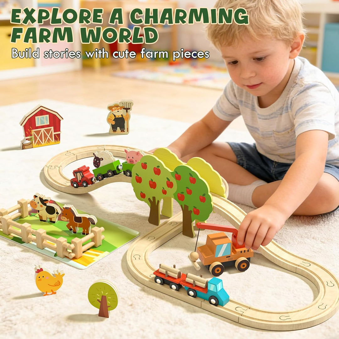 Lehoo Castle Juego de tren de madera para niños pequeños