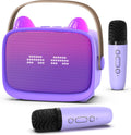 Mgaolo - Máquina de karaoke mini mejorada para niños, altavoz Bluetooth portátil con 2 micrófonos inalámbricos, emoji y luces LED coloridas, regalos para jugar en casa, viajes y fiestas para niños y
