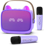 Mgaolo - Máquina de karaoke mini mejorada para niños, altavoz Bluetooth portátil con 2 micrófonos inalámbricos, emoji y luces LED coloridas, regalos para jugar en casa, viajes y fiestas para niños y