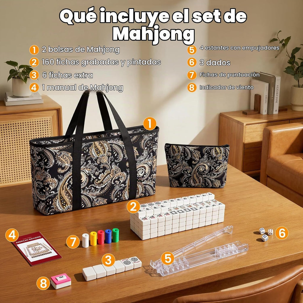 American Mahjong - Juego de azulejos de 166 azulejos con 4 bastidores