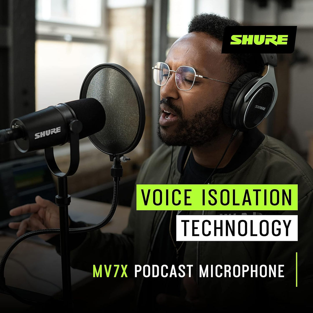 Shure MV7X - Micrófono dinámico XLR cardioide con aislamiento de vo...