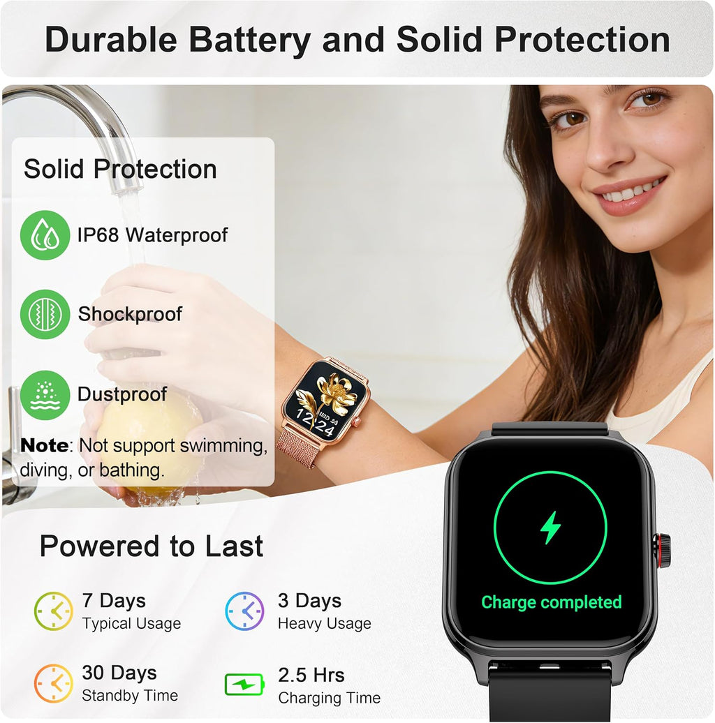 Reloj inteligente para mujeres y hombres, reloj inteligente para mujer de 1.96 pulgadas para responder/hacer llamadas, presión arterial, recursos humanos, monitor de sueño, más de 100 modos deportivos