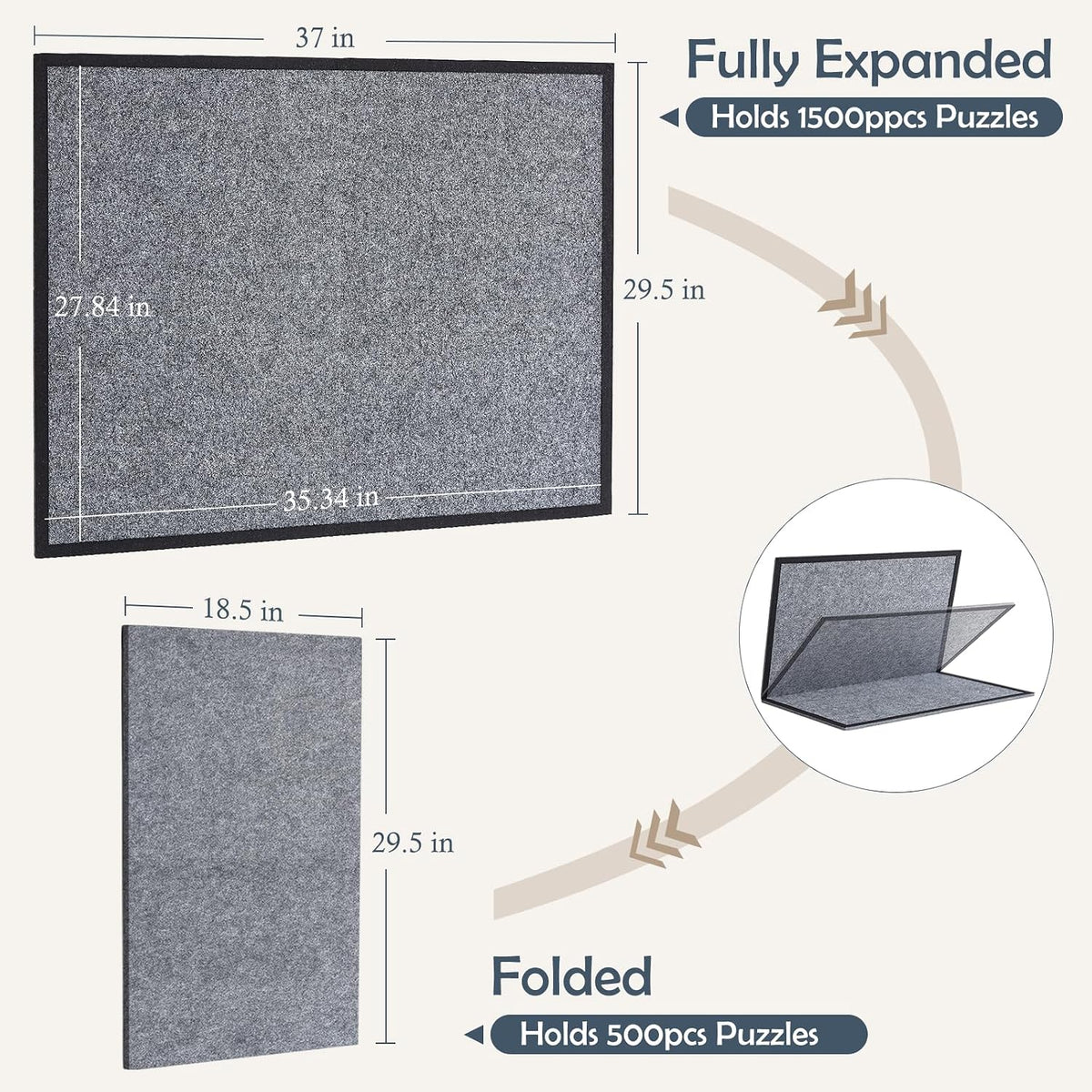 Tablero de rompecabezas para 1000-1500 piezas, gris oscuro