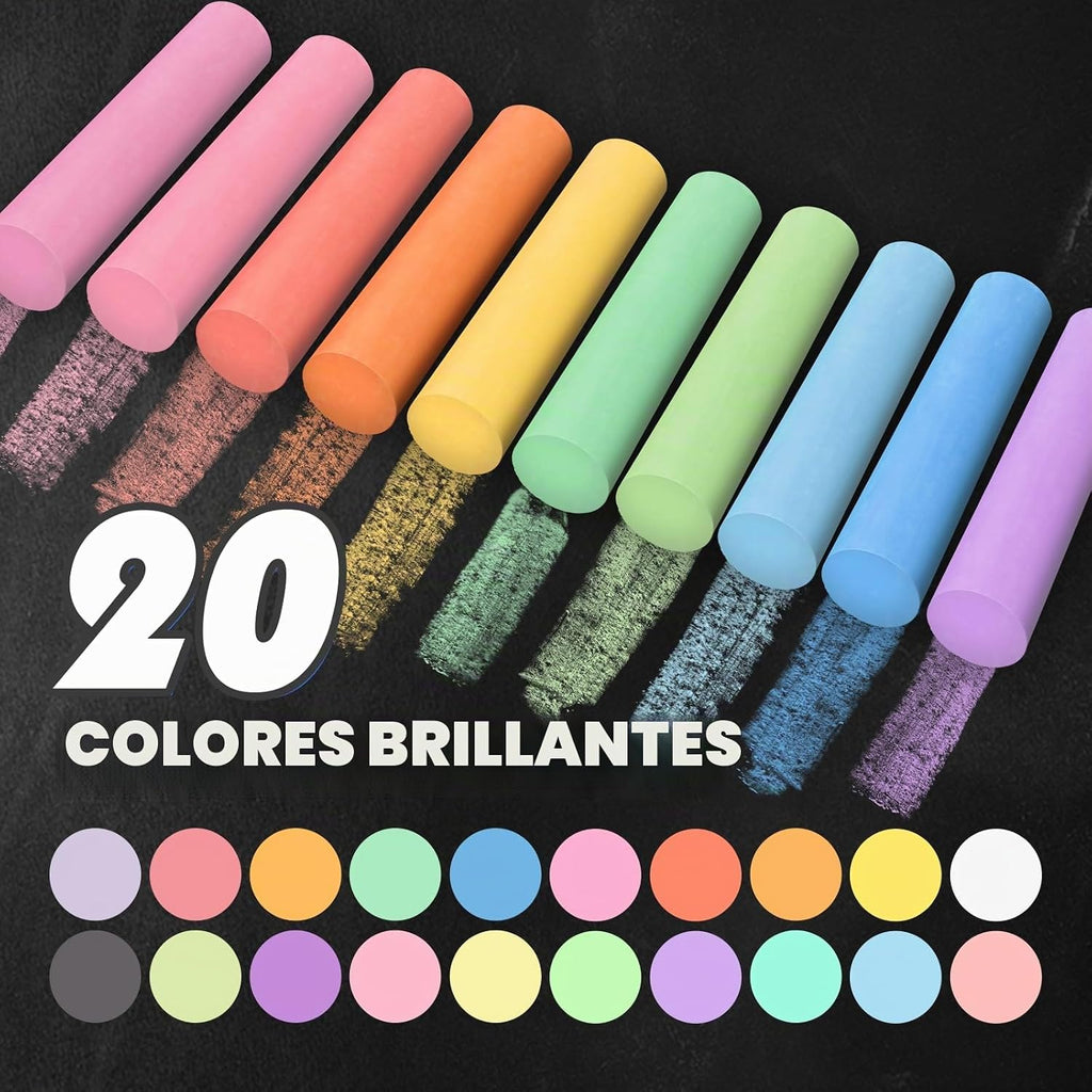 Juego de 180 tizas para acera en 20 colores, no tóxicas, lavables, tizas jumbo para exteriores para niños, tiza para pavimento