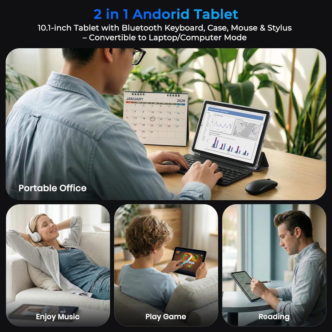 FIRYMID Tablet Android 16 de 10,1 pulgadas, 2 en 1 con teclado y ra...