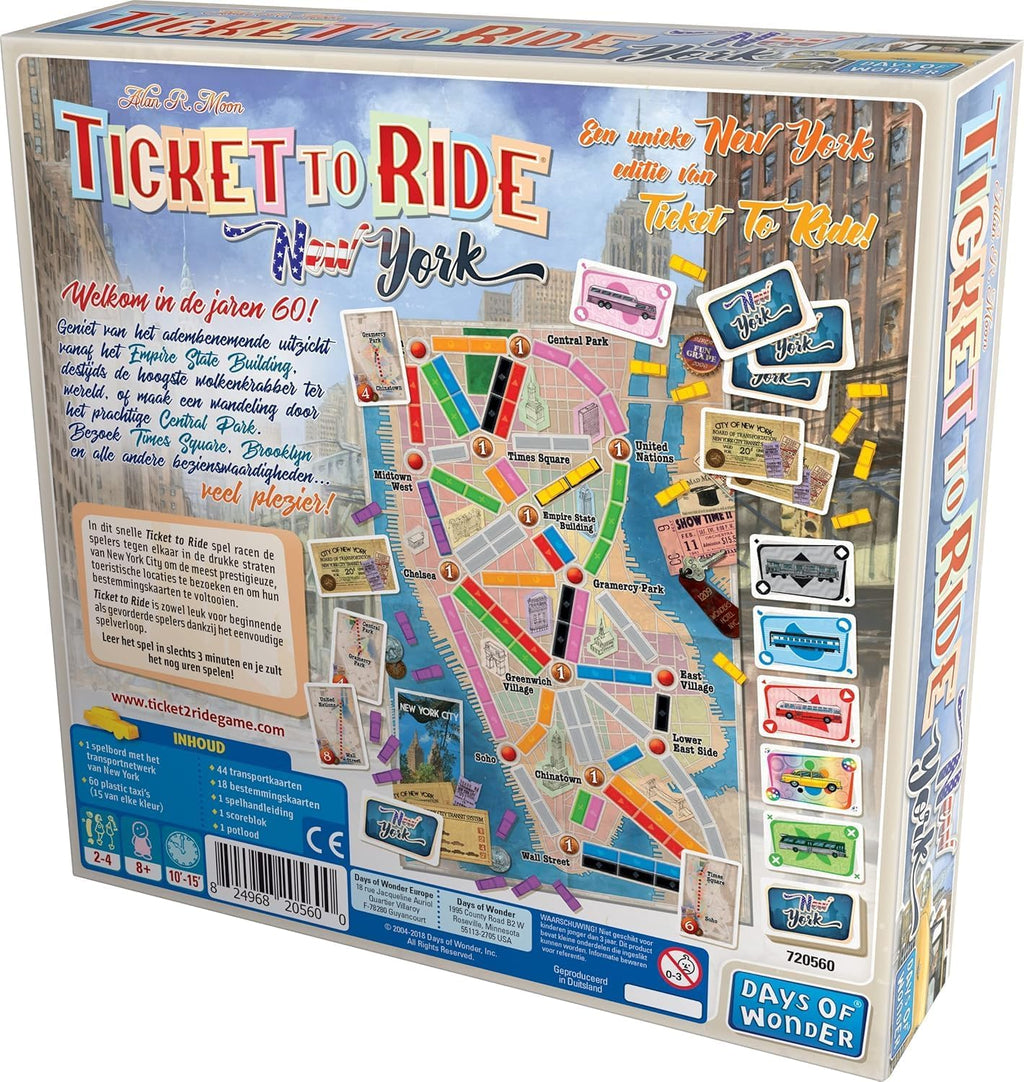 Asmodee Ticket to Ride New York Juego de Mesa - Juego de estrategia de construcción de rutas de tren, divertido juego familiar para niños y adultos, edades 8+, 2-4 jugadores, tiempo de juego de 10-15