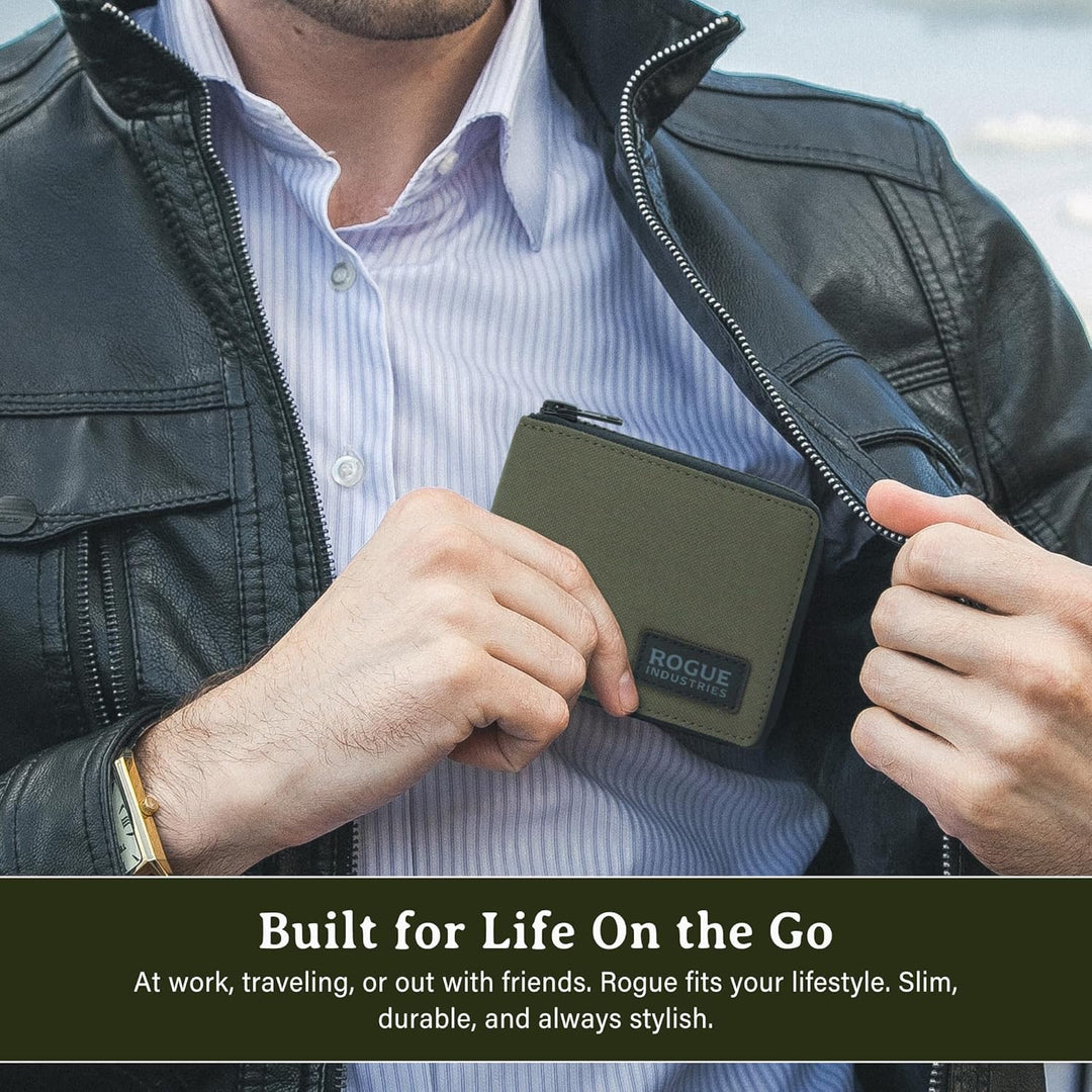 ROGUE WALLET Cartera de nailon con cremallera, Caqui