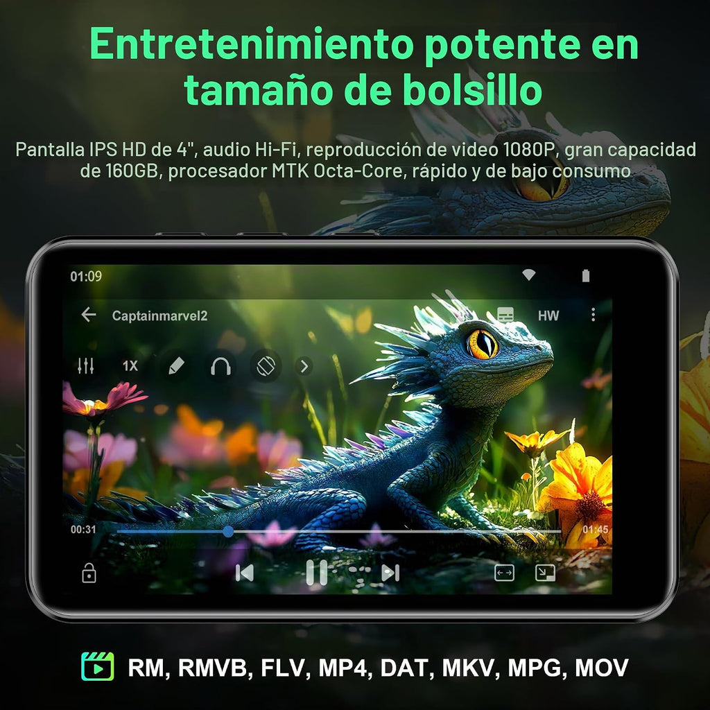 Reproductor MP3 D08 con Bluetooth y WiFi, SWOFY 32 GB MP3 y MP4 reproductores con pantalla táctil HD de 4 pulgadas, reproductores de música Android 13 con Spotify Kids, Pandora, Audible, Amazon Music