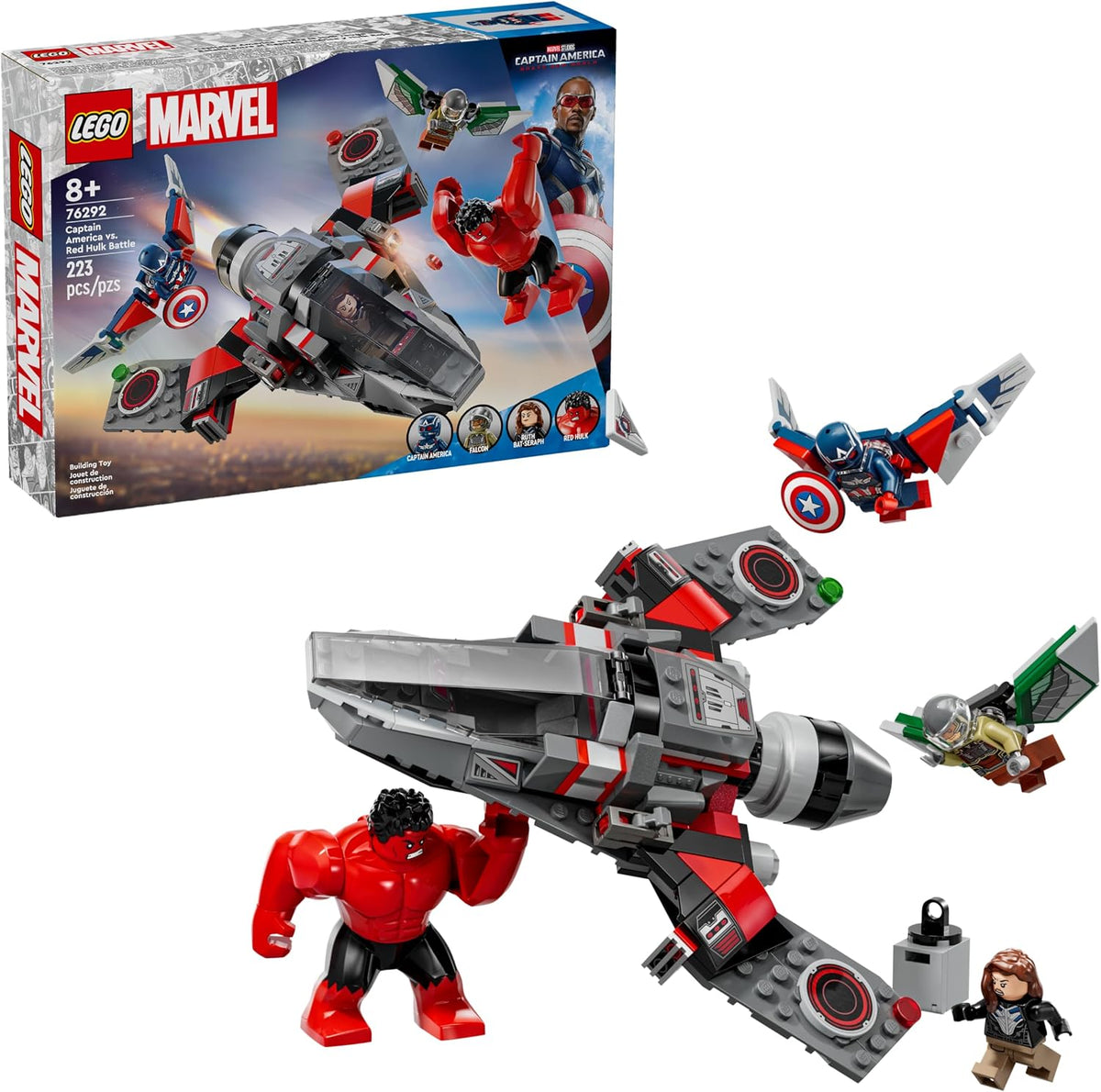 LEGO Marvel - Juego de construcción de batalla de Capitán América contra Red Hulk, juguete de los Vengadores para niños, regalo de cumpleaños para niños y niñas a partir de 7 años, incluye figura de