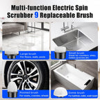 Limpiador eléctrico giratorio, limpiador de baño, cepillo limpiador de ducha inalámbrico, 9 cabezales de cepillo reemplazables, 2 velocidades ajustables, batería de 2000 mAh, para ducha