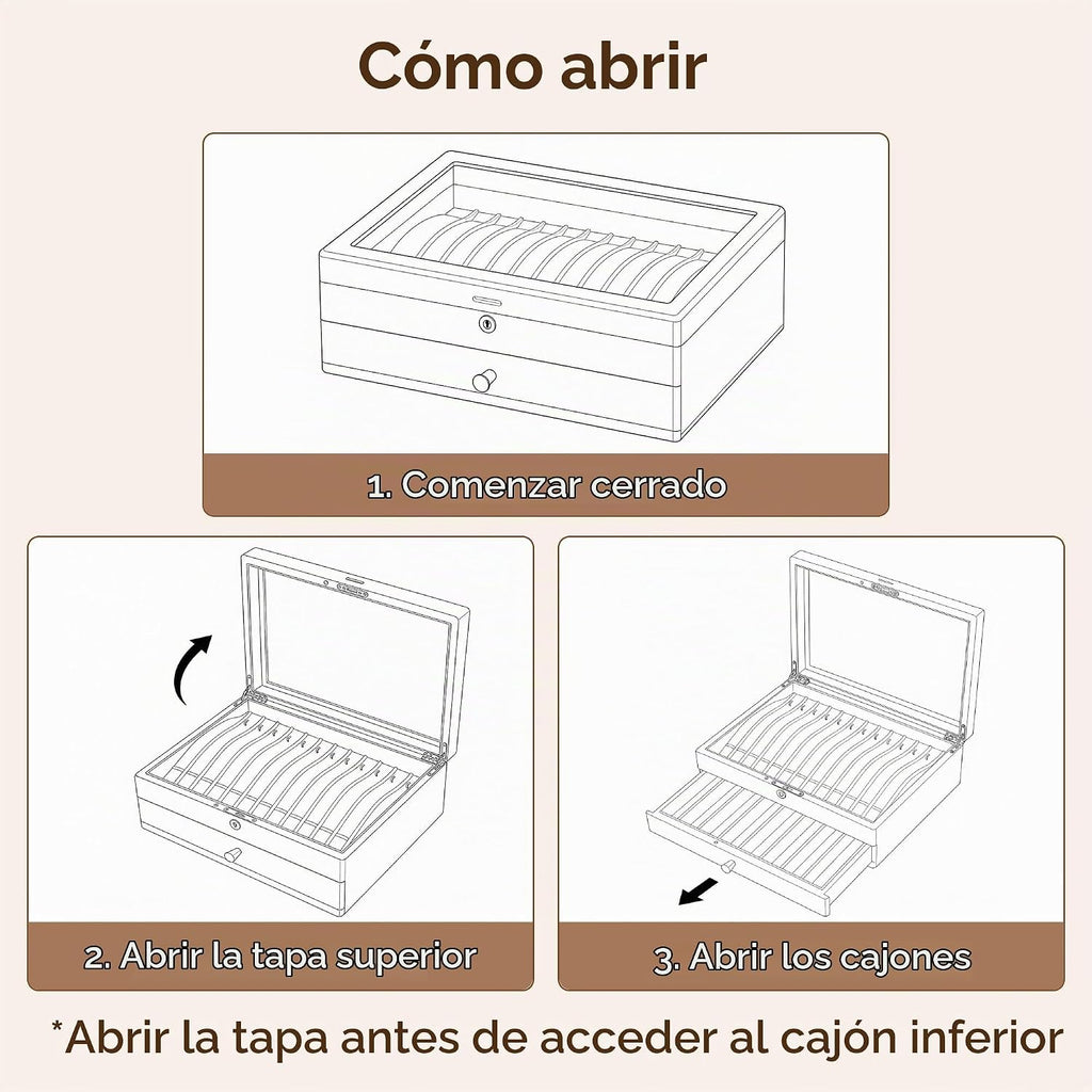 Caja de collar con cerradura de nogal negro, caja organizadora de joyas de