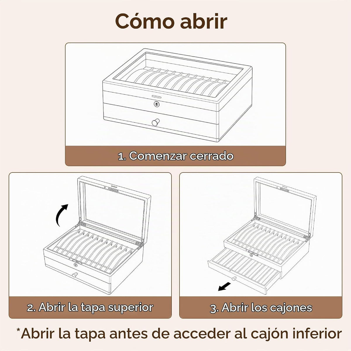 Caja de collar con cerradura de nogal negro, caja organizadora de joyas de