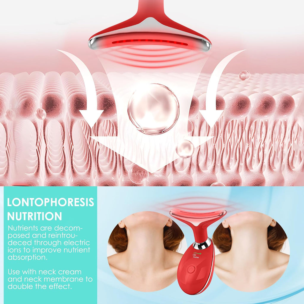 Masajeador facial con luz roja-terapia para cara y cuello, varita de esculpir cara con 7 colores (rojo)