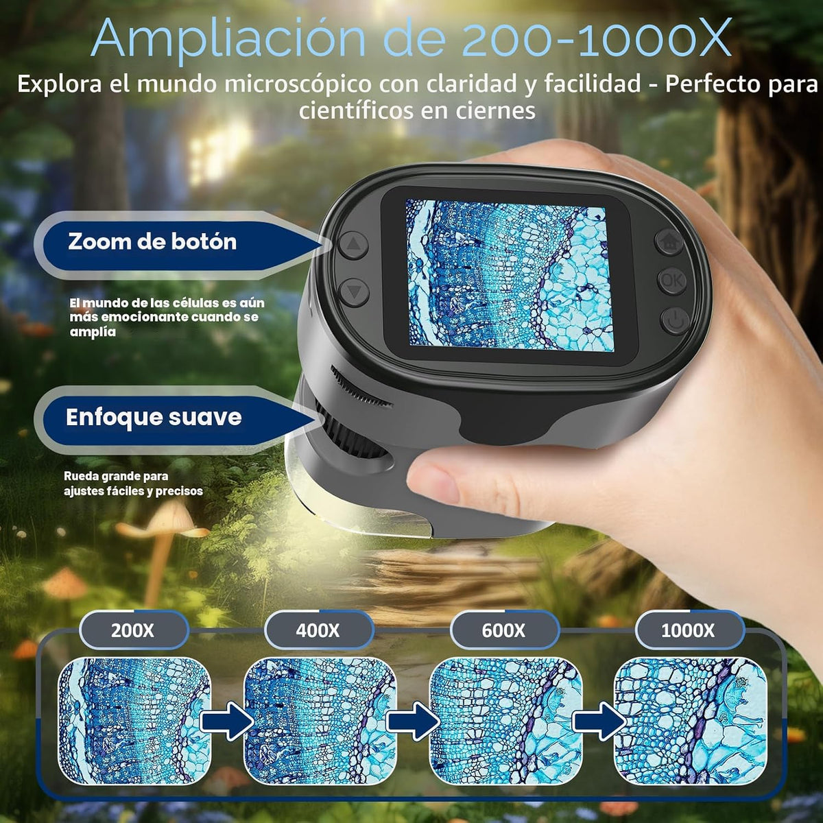 Microscopio digital infantil para ciencia: Kit STEM completo de juguete para edades 4-12