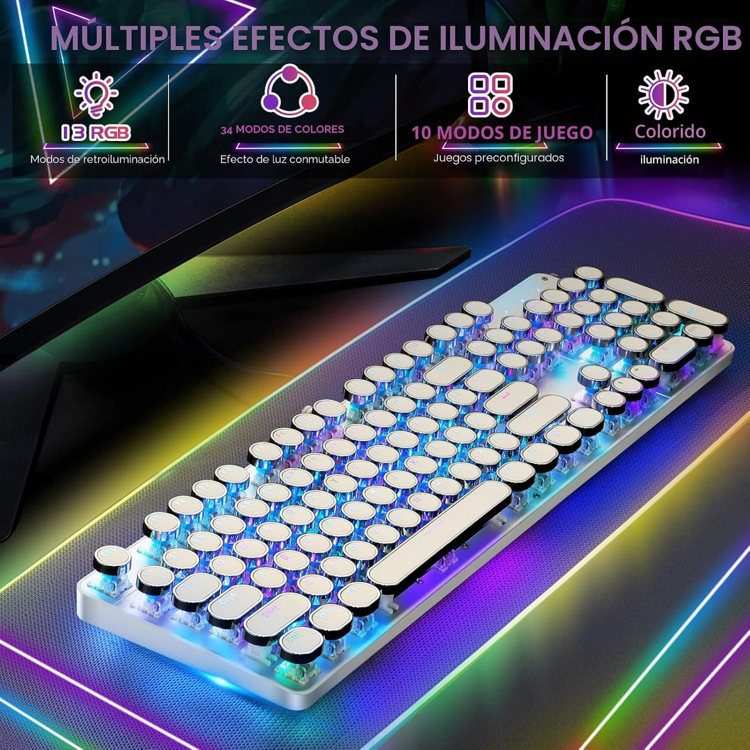 YSCP Teclado mecánico para juegos estilo máquina de escribir, retro...