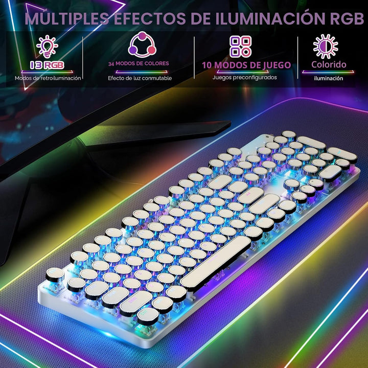 YSCP Teclado mecánico para juegos estilo máquina de escribir, retro...
