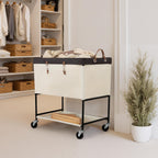 StorageWorks Carrito de Lavandería, Canasta Rodante de 2 Niveles con Ruedas, 46 Galones, Beige