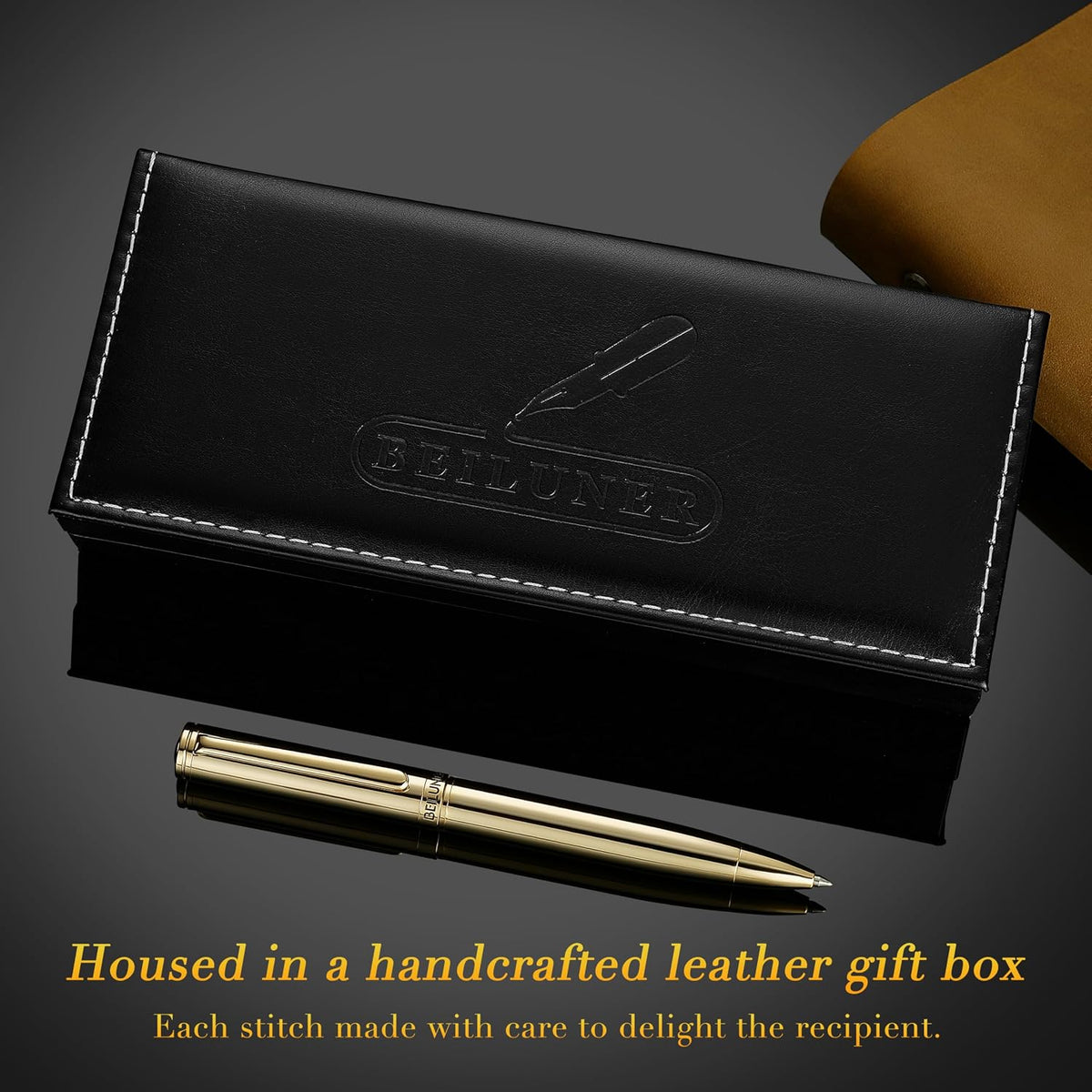 BEILUNER - Bolígrafo de gel dorado, impresionantes bolígrafos de lujo con chapado de oro de 24 quilates, repuesto de tinta negra, set de regalo ejecutivo para familiares y amigos, para escritura
