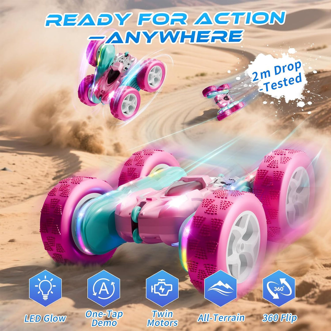 Zalneo Coche RC color rosa 4WD, control remoto, barra de luz LED de...