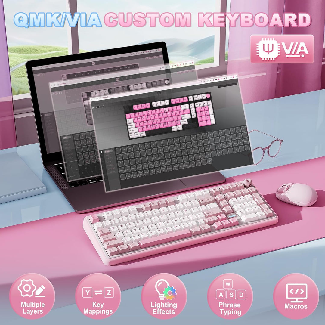 YUNZII B98 PRO QMK\/VIA Wireless Mechanical Gaming Keyboard, 96% La...