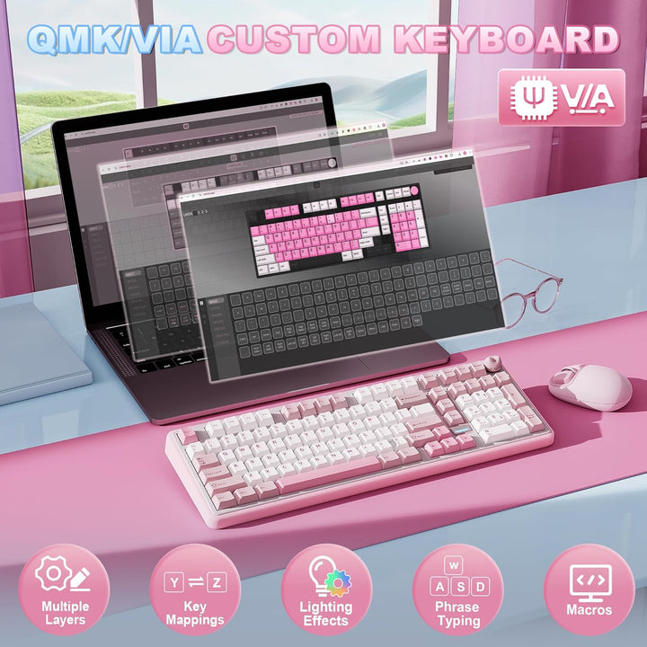 YUNZII B98 PRO QMK\/VIA Wireless Mechanical Gaming Keyboard, 96% La...