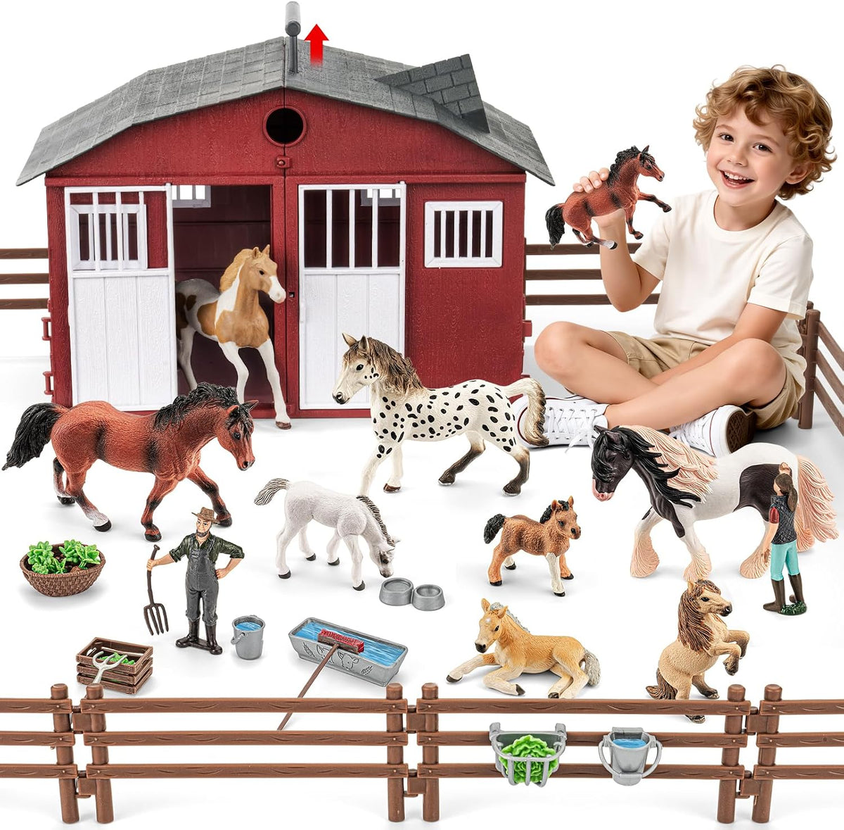 Estable sólido del juguete del caballo 47PCS con la manija