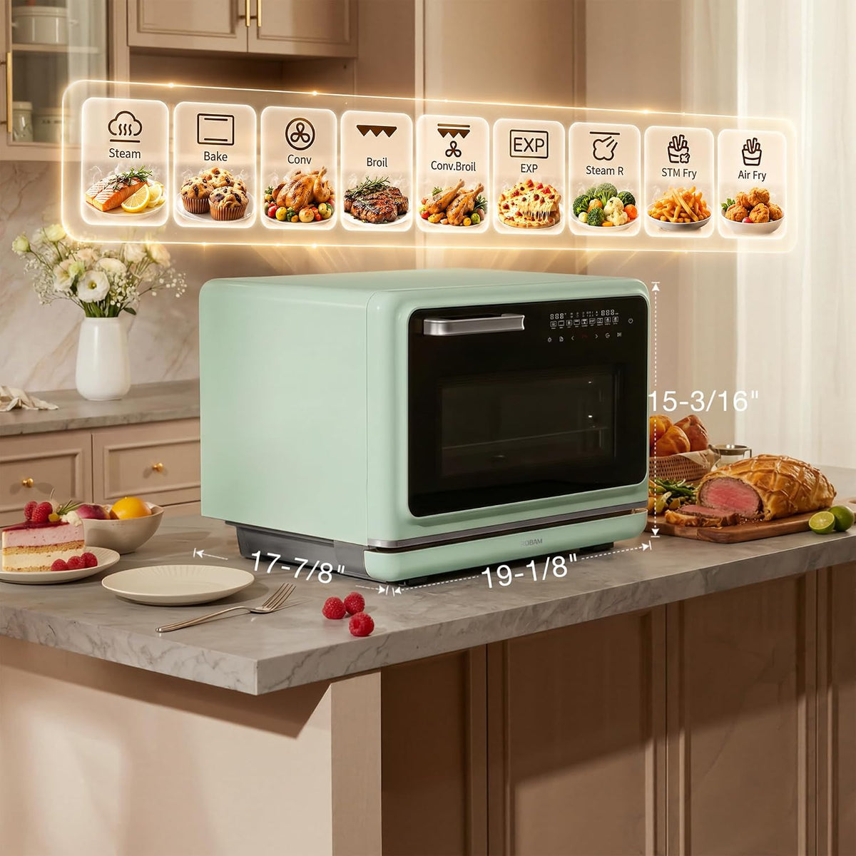ROBAM R-Box Pro - Horno de vapor combinado para encimera, 1.2 pies cúbicos