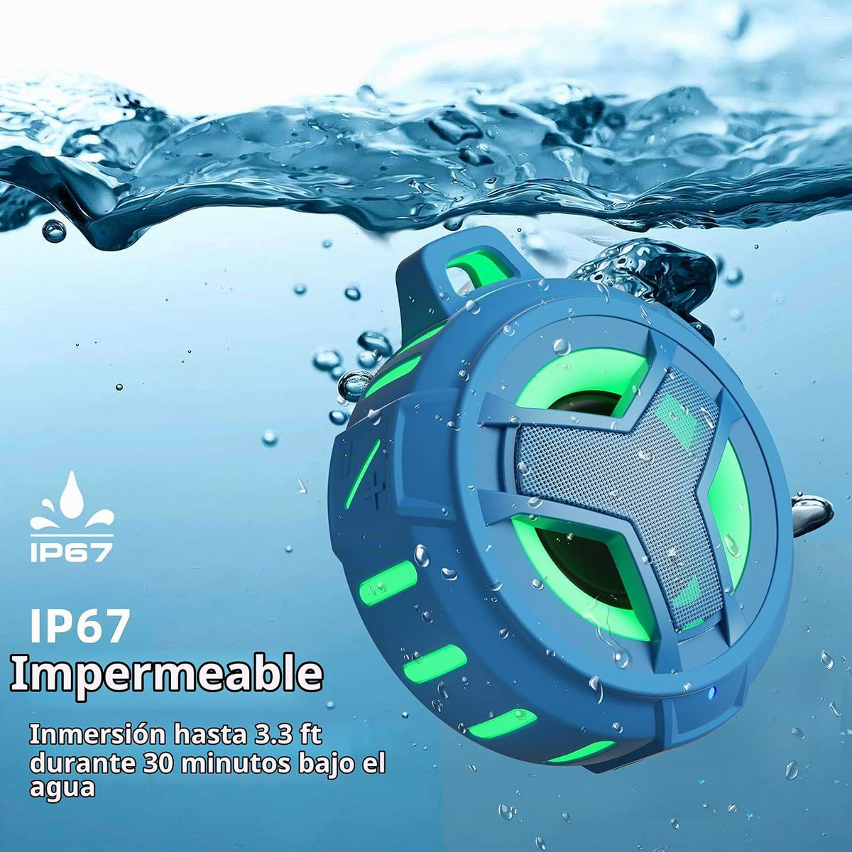 EBODA Altavoz impermeable Bluetooth para ducha, IPX7, flotante, portátil, inalámbrico, pequeños altavoces con luz, tiempo de reproducción de 24 horas para playa, piscina, accesorios de kayak, regalos