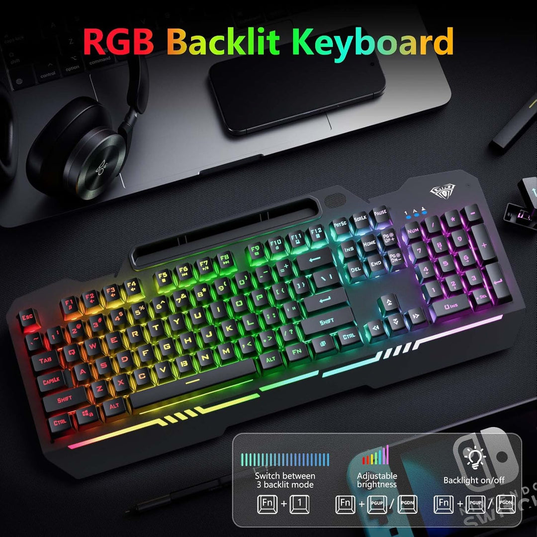 AULA Teclado para juegos, T102 104 teclas Combo de teclado y mouse...