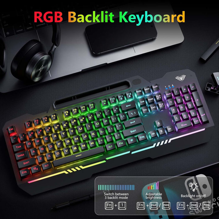 AULA Teclado para juegos, T102 104 teclas Combo de teclado y mouse...