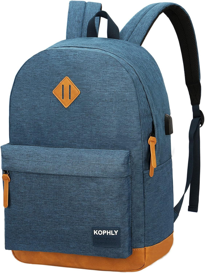 KOPHLY Mochila para laptop con decoración de cuero, puerto de carga...