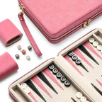 Juegos de backgammon para adultos, juego de mesa clásico con estuche de backgammon plegable de cuero sintético, juego de backgammon portátil de viaje (rosa)