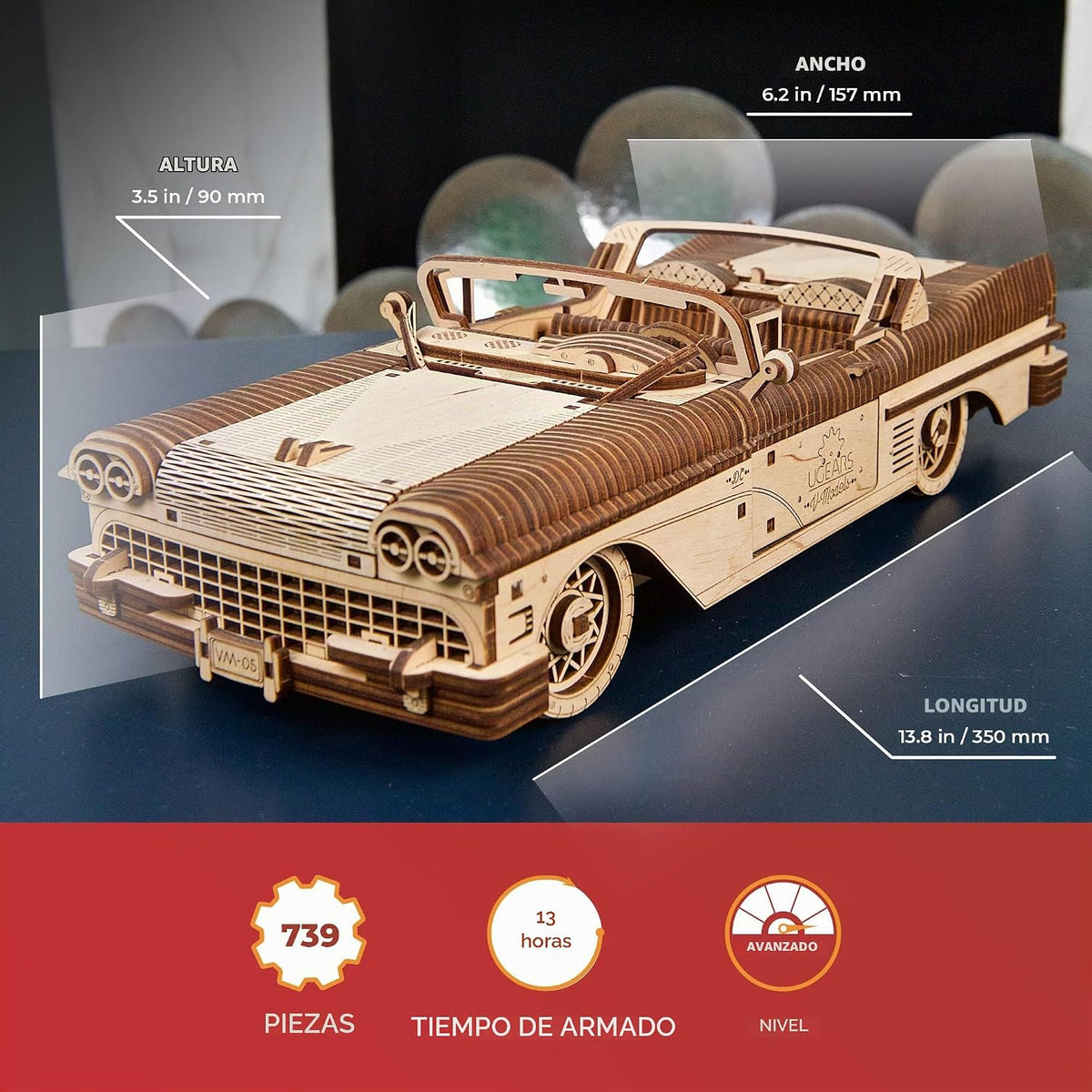 UGEARS Dream Cabriolet VM-05 - Rompecabezas de madera 3D para adultos