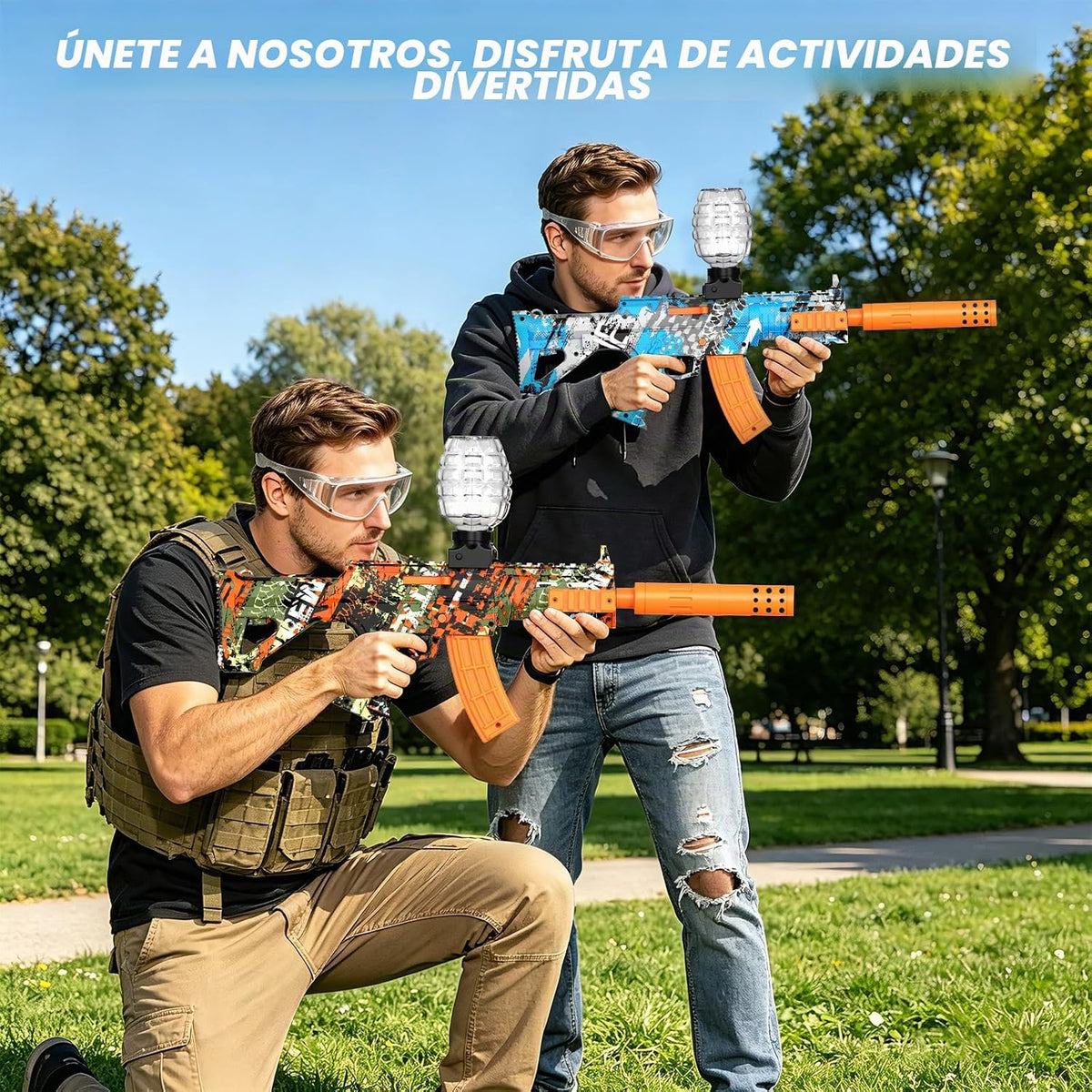 Paquete de 2 lanzadores de salpicaduras de gel, juguete eléctrico de bola de salpicadura completamente automática, 10 rondas por segundo, 50000+, 600 tolvas, 2 baterías recargables, actividades al