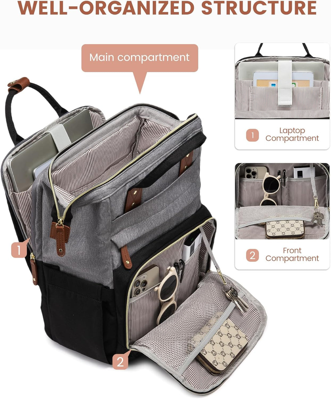 LOVEVOOK - Mochila para laptop de mujer, 15.6" impermeable, bol...