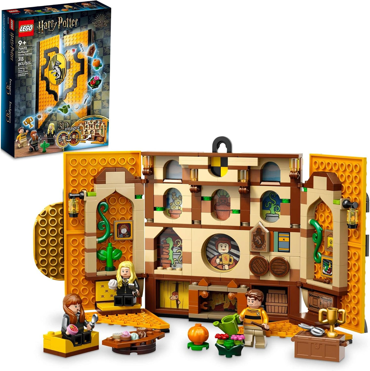 LEGO Harry Potter Banderín de la Casa Hufflepuff de Hogwarts 76412 Sala Común del Castillo de Hogwarts, Decoración de Pared, Set de Construcción con 3 Minifiguras y Mandrake, Juguete Coleccionable de
