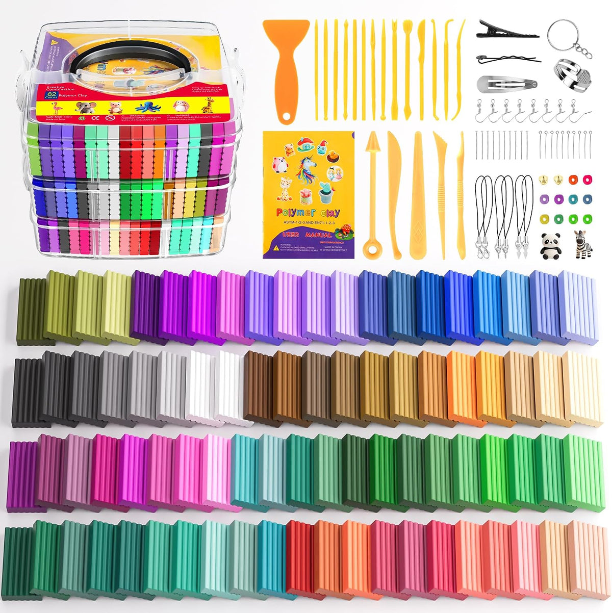 Kit de arcilla polimérica de 82 colores, arcilla para hornear al