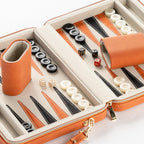 Juegos de backgammon para adultos y niños, tablero clásico de backgammon con dados de damas únicos, funda plegable de piel sintética de backgammon (naranja)