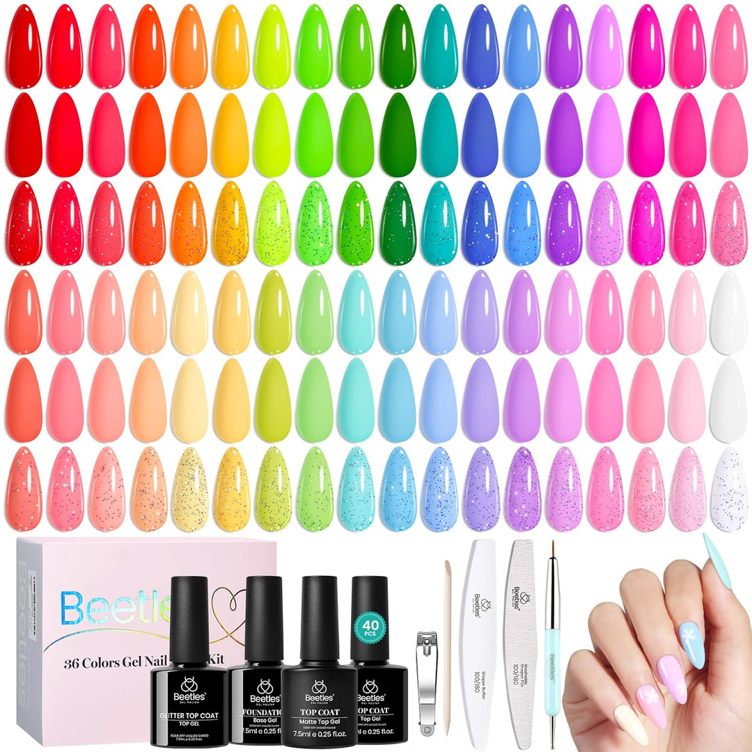 Beetles - Juego de esmaltes de gel primaverales, 36 colores pastel,...