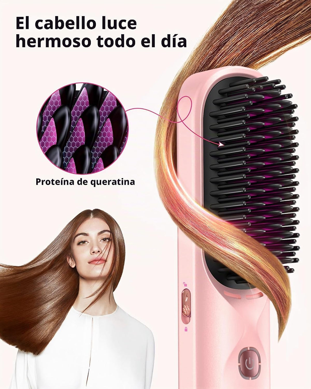 Cepillo alisador de cabello inalámbrico, cepillo portátil para esti...