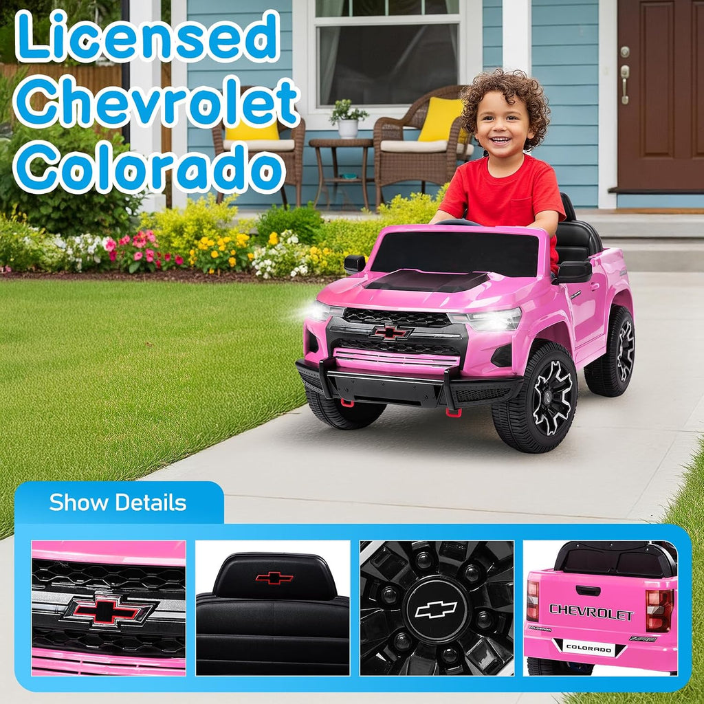 12V Licensed Chevrolet Colorado Electric Ride en Car para Kids, Pink