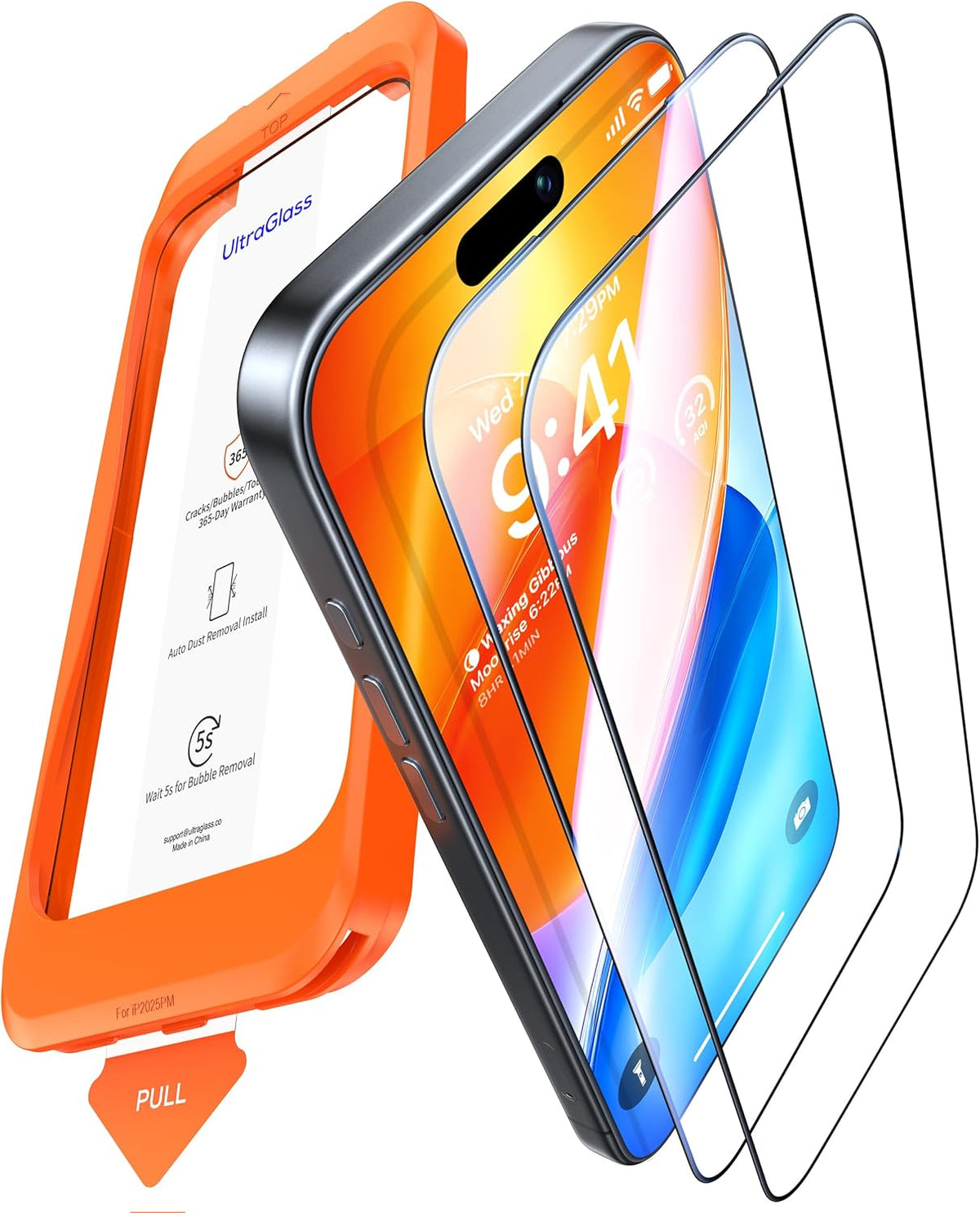 UltraGlass Top 9H+ Armor para iPhone 16 Protector de Pantalla de Vidrio, Paquete de 2