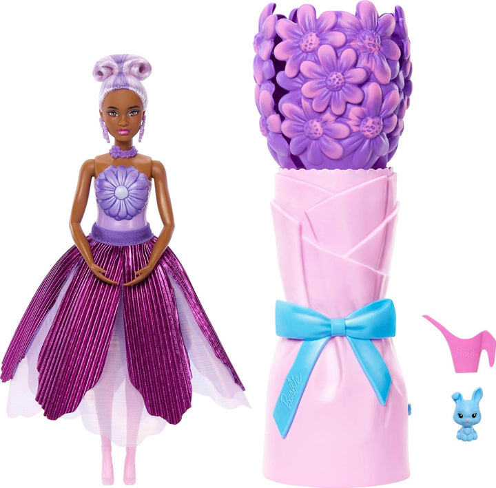 Barbie Muñeca perfumada Petal Pop con vestido floral morado y acces...