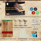 HOROW Juego de mesa de carreras de caballos, juego de cartas de carreras de caballos de madera maciza y juego de mesa de dados edición de lujo con 11 caballos de metal, 100 fichas de póquer, 2 dados y 2 cajas de cartas