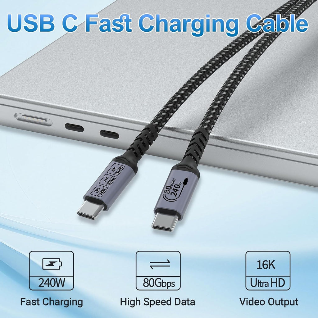 80Gbps USB 4.0 para Thunderbolt 4 Cable 6.6FT, 2 Packs, Grey