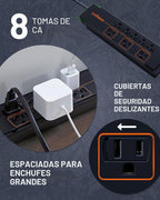 ECHOGEAR ShockBlocker Regleta de Protección contra Sobretensiones de 8 Tomas - Diseño Delgado Puede Alimentar y Proteger Toda tu Configuración de TV, Oficina o Juegos - Supresor de Sobretensiones